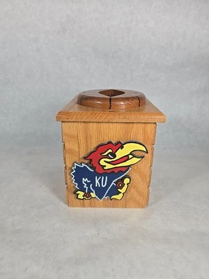 Vintage Kansas University KU Jayhawk Wood Folk Art Tissue Box Cover Signed 1996 - Image 1 of 4
