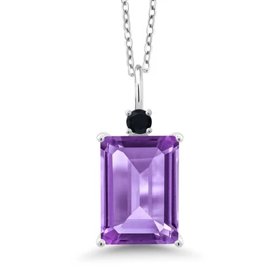 6.35 Ct Purple Amethyst Black Onyx 925 Sterling Silver Pendant with Chain Foto 1 de 4