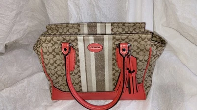 Bolso de Mano COACH Legacy Rayas Candace Marrón Naranja Borla  Foto 1 de 4