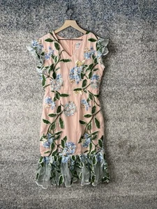 Anthropologie VONE Embroidered Floral Lined Overlay Dress Size Large - Picture 1 of 8