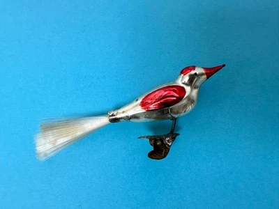 Antique Glass Christmas Decoration Bauble ~ Clip on Bird 50s ~ Vintage red 1 - Image 1 of 4
