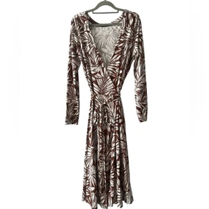 Vestido Diane Von Furstenberg vintage años 70 envolvente hoja estampado marrón crema talla 10 - Imagen 1 de 9