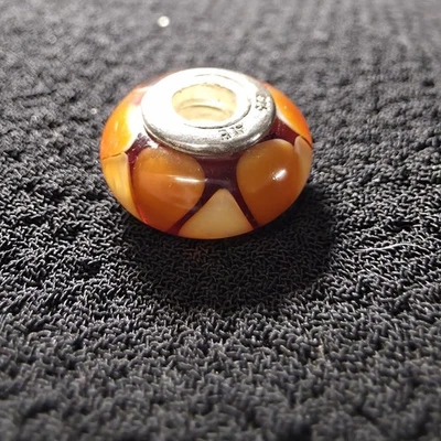 Estate Pandora Plata Esterlina Ámbar Y Taupe Chevron Vidrio Cuentas Dije Foto 1 de 4