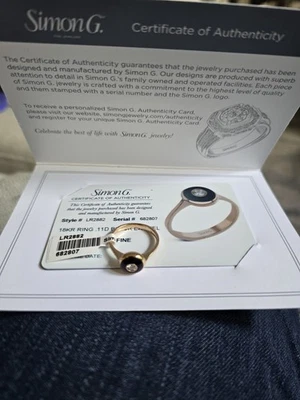 18K Rose Gold and Black Enamel, .11ct Diamond ring by Simon G. - Image 1 of 4