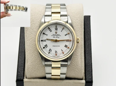 Rolex Air King 14000 34 mm esfera blanca oro amarillo 14 quilates acero inoxidable Foto 1 de 4