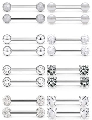 Anillos de pezón 14G de acero inoxidable anillos de barra recta lengua bo... Foto 1 de 3