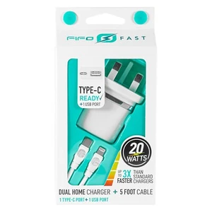 FIFO PD Fast Home Charger with Type C port and 5 foot Type C to IOS USB Cable - Picture 1 of 7