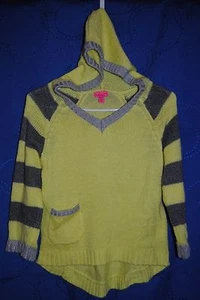 Girls TAKEOUT Yellow Gray Striped Hooded Sweater Size XL 14/16 - Picture 1 of 6