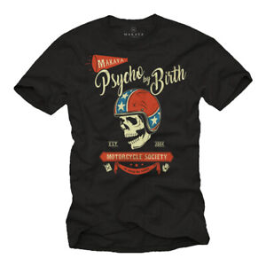 Vintage Rockabilly Herren T-Shirt mit Biker Skull - Männer Totenkopf Motorrad