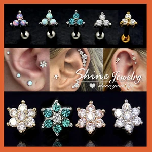 Opal Gem Lab Diamond Tragus Helix Cartilage Ear Piercing Ring Bar Stud Earrings - Picture 1 of 59