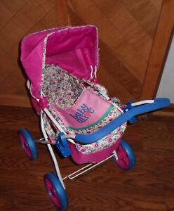 Classic Foldable Girl Doll Pram Stroller for 18" Baby Toy Removable Carrier Pink