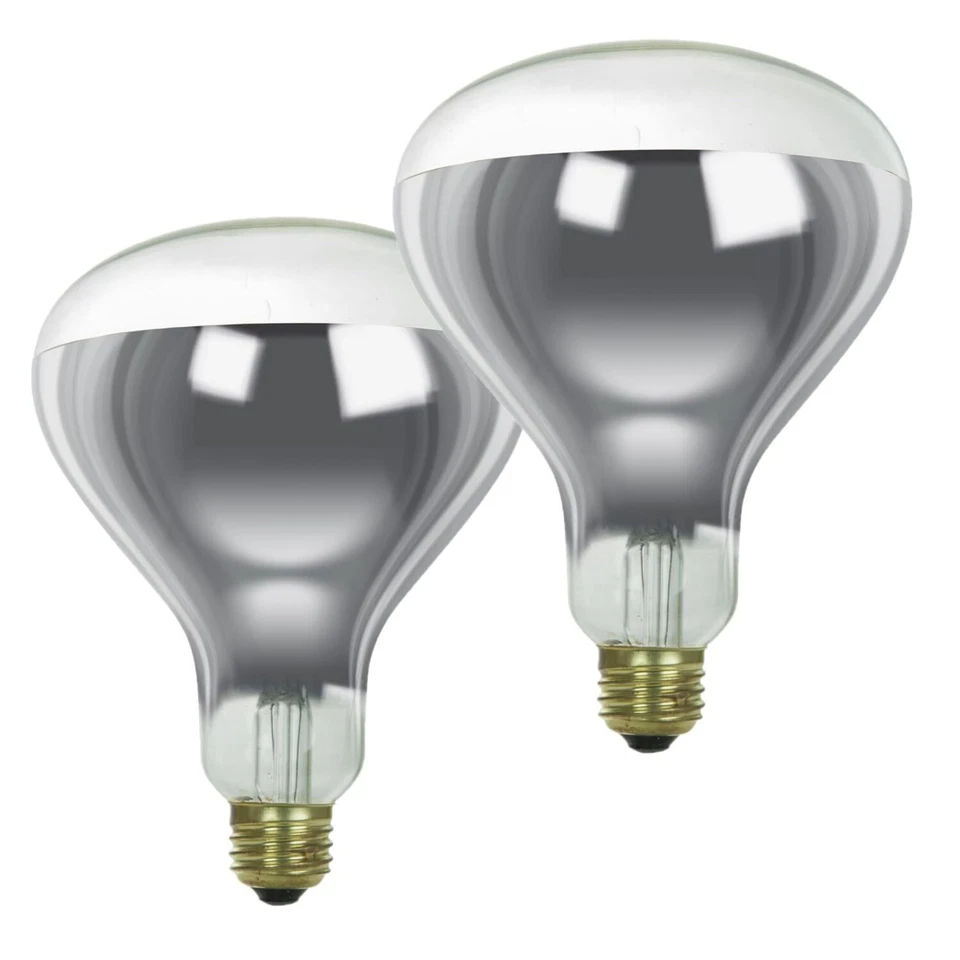 2Pack Heat Lamp R40 Clear Reflector Head Glass Lamp, E26, 375W, 2600K, 125V - Image 1 of 4