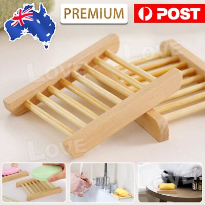 Natural Wooden Bamboo Soap Dish Tray Holder Storage Soap Rack Box Soap Dishes AU - image 1 of 4