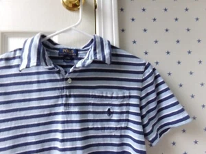 Ralph Lauren Blue Cotton Striped Shirt Large L Polo Boys Size 14-16 $50 Preppy - Foto 1 di 12