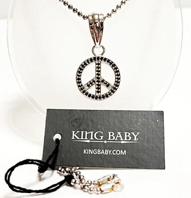 Collar colgante de plata esterlina 925 18" signo de paz circonita cúbica negra bebé rey reina nuevo con etiquetas Foto 1 de 4