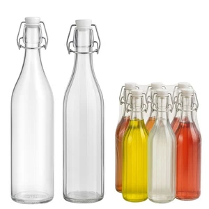 FLASCHE GLATT GERIPPT AUS GLAS WASSER LIKÖR WEIN LUFTDICHTER VERSCHLUSS 1 Liter - Bild 1 von 5