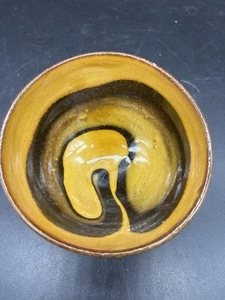 Studio Pottery Yellow Ware Round Brown Small Bowl Glaze Terrybaun - Picture 1 of 5