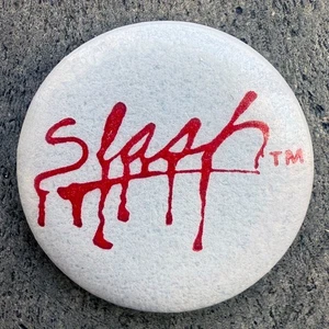 RARE vintage early 1980s SLASH RECORDS label industry promo badge 1" button pin - Picture 1 of 2