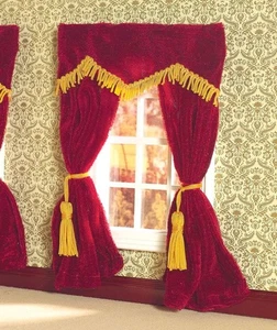 Plush Red Velvet Curtains for 12th Scale Dolls House - Picture 1 of 1
