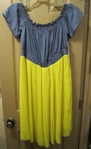 NEW SZ 14W MODAMIX WOMENS CALIFORNIA DREAMING BLUE & YELLOW PLEATED DRESS, NWTS - Picture 1 of 8