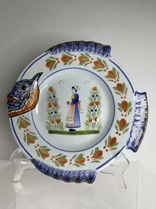 ANTIQUE Vintage HB HENRIOT QUIMPER Faience Pottery FISH Shaped PLATTER Plate 10” - Picture 1 of 5