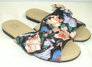 Naturalizer Women's Tea Sandals Slides Slip On Black Floral Size 8 Wide