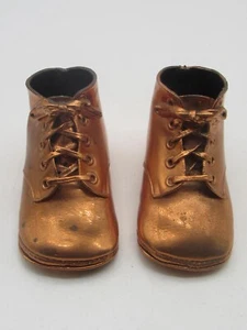 Vintage Paar KUPFER BRONZEN kleine Babyschuhe 4,5 Zoll lang - Bild 1 von 10