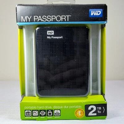 Western Digital My Passport 2TB Portable HDD USB 3.0 Hard Drive (Black) NEW - Image 1 of 4