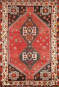 Tappeto vintage tribale geometrico Abadeh 4'x5' lana tappeto tradizionale annodato a mano - Foto 1 di 12