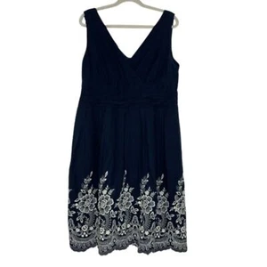 Dress Barn sleeveless dress women's size 16 blue white floral embroidery - Picture 1 of 8