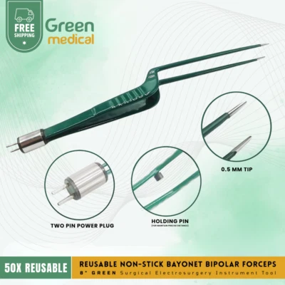 Bayoneta antiadherente reutilizable pinzas bipolares 8" instrumentos de electrocirugía verde Foto 1 de 4