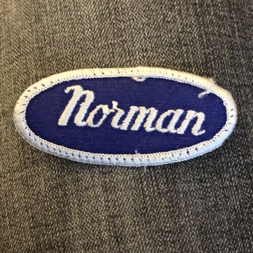 Embroidered Name Tag Patch Norman Sew-On Blue White Script Vintage Oval
