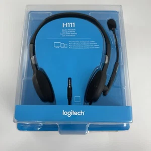 SET OF 2 Logitech H111 Wired Headset Stereo Headphones with Microphone - Picture 1 of 7