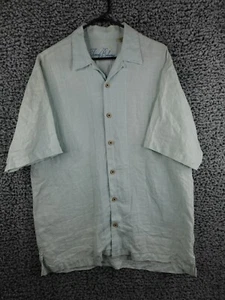Tommy Bahama Mens Sz L 100% Linen Short Sleeve Blue Button Up Shirt Beach Cruise - Picture 1 of 13