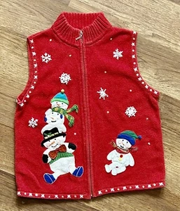 Christmas Full Zip Cardigan Sweater Vest w/Playful Snowman ~Mercer Street Studio - Picture 1 of 8