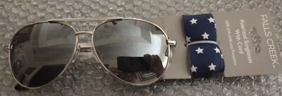 NUEVO CON ETIQUETAS Foster Grant Falls Creek aviador clásico plateado metal espejo gafas de sol cordón Foto 1 de 4