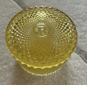 Redleaf Home Yellow Textured Glass Container With Lid Monogram “R” - Picture 1 of 7