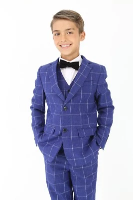 Classic Boys Blue Checkered Suit- Formal Outfit for Special Events 6-16 years - Image 1 of 4