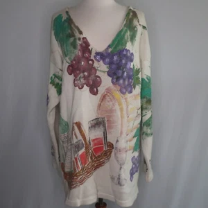 EUC Marguerita Wineyard Trauben bemalter Pullover 100 % Baumwolle Damen S M - Bild 1 von 11
