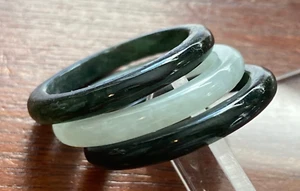 Set of 3 Real Jade Stacking Band Rings Sz 7.5 - Picture 1 of 4
