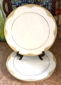 2 LENOX British Colonial Bamboo 11 1/4 DINNER PLATES Gold Rim COASTAL Fast Ship - Picture 1 of 11