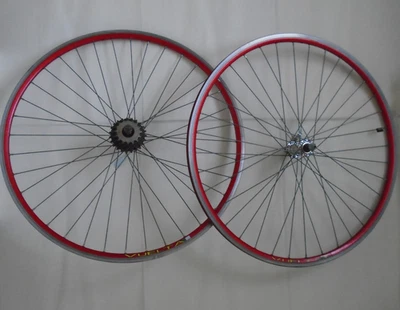 Vintage VUELTA Set of road bike wheels (red colour) 7 speeds Shimano cassette - Image 1 of 4