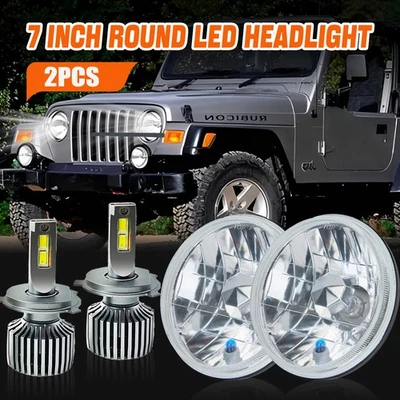 Faros LED redondos de 7 pulgadas lente de vidrio y bombillas H4 para Ford Deluxe 1939-1951 NUEVO Foto 1 de 4