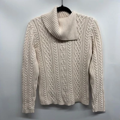 Suéter de cuello alto tejido con cable crema Wainscott vintage para mujer talla M años 90 preppy Foto 1 de 4