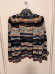 Women's XL Wool Blen Multi Color Long Sleeve Mid Length Cardigan Sweater Pockets - Picture 1 of 3