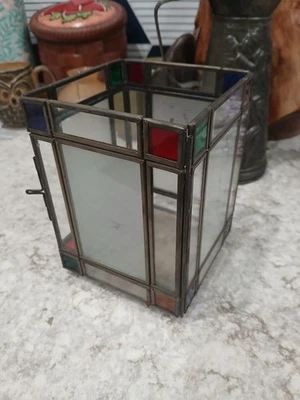 Square Stained Glass Candle Lantern Made In Mexico - Image 1 of 4