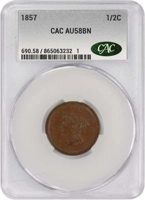 1857 Half Cent AU58BN CACG - Image 1 of 2