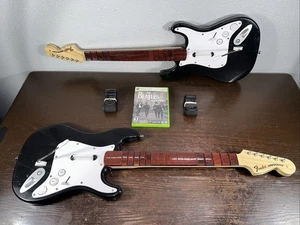 (2) Rock Band Fender Wireless Guitars & RB Beatles Game Bundle Xbox 360 - Picture 1 of 8