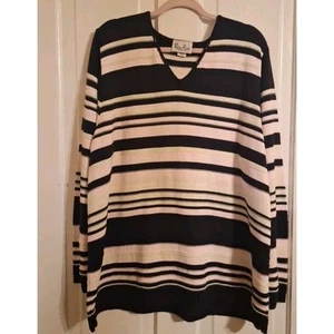 Vintage Reba Rose Striped Sweater Pink Black White 26/28 Grandmacore Cottagecore - Picture 1 of 4