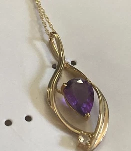 NWT QVC 14k YELLOW GOLD DIAMOND PEAR SHAPE AMETHYST 1.33 CT NECKLACE - Picture 1 of 6